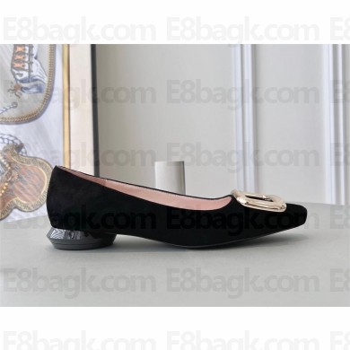 Roger Vivier Viv' Choc Metal Buckle Ballerinas in suede leather black 2023