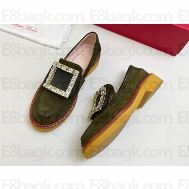 Roger Vivier Viv' Rangers Loafers in suede leather army green 2022