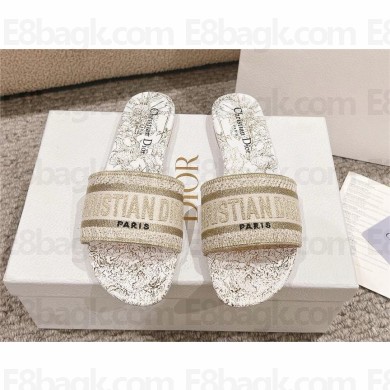 Dior Cotton Embroidered with Metallic Thread and White and Gold-Tone Dway Slide 2025