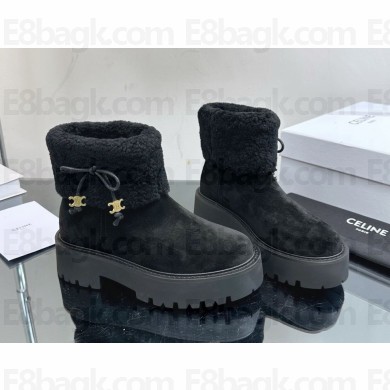CELINE BULKY CROPPED BOOT WITH TRIOMPHE TASSELS in SUEDE CALFSKIN AND SHEARLING black 2024