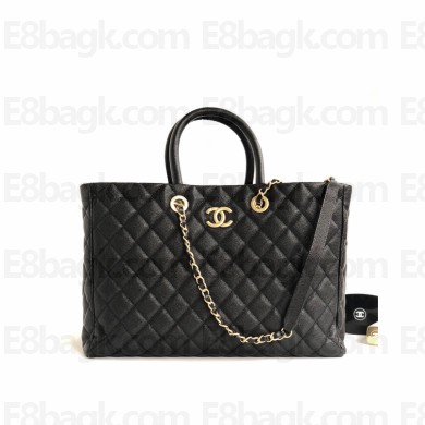 chanel black coco handle shopping caviar leather large tote