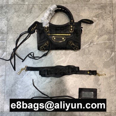 BALENCIAGA GOATSKIN CLASSIC METALLIC EDGE MINI CITY BAG BLACK