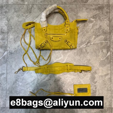 BALENCIAGA GOATSKIN CLASSIC METALLIC EDGE MINI CITY BAG YELLOW