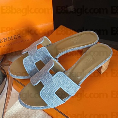 Hermes hee 3.5cm denim oran sandals blue