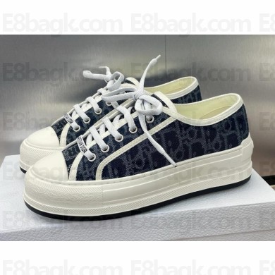 DIOR Blue Stonewashed-Effect Cotton Denim Embroidered with Dior Oblique Motif Walk'n'Dior Platform Sneaker 2024