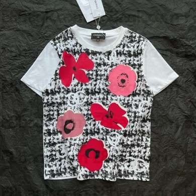 CHANEL PINK FLOWERS PRINTED T-SHIRT 2024SS