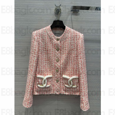 CHANEL Embroidered Glittered Tweed Ecru, Pink, Red & Gold JACKET P76716 2024