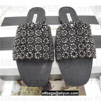 Aquazzura Crystal Candy Flat Slides Sandals Black 2022