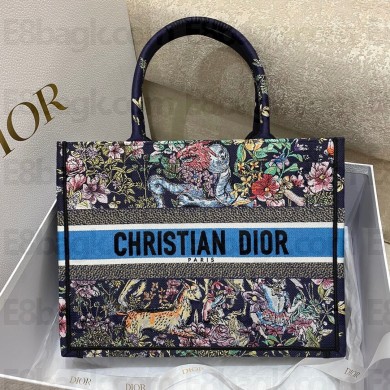 dior Blue Multicolor D-Constellation Embroidery medium book tote 2022