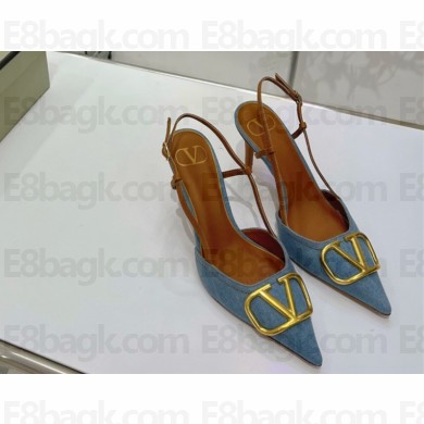 Valentino 3.5cm Vlogo Denim Slingback pumps BLUE 2022