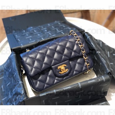 Chanel Caviar grained calfskin Classic Flap bag in Navy blue A01116 with gold hardware(original quality)