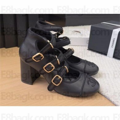 Chanel HEEL 70MM BLACK Calfskin Mary Janes G46477 2025