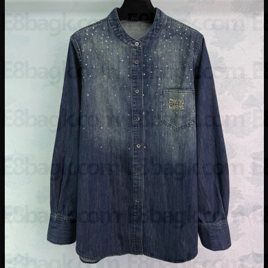 Miu Miu denim blue shirt with crystal 2025