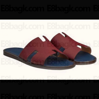 Hermes Izmir Men's Slipper Sandals in epsom leather burgundy/navy blue