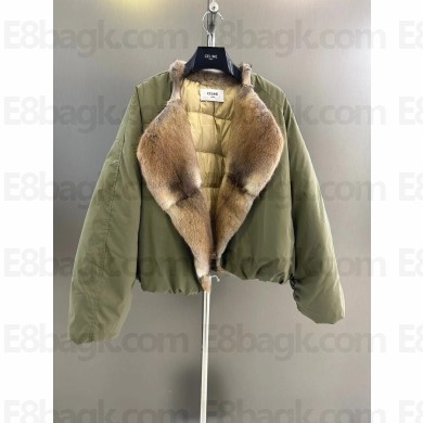 celine jacket with fox fur army green 2024