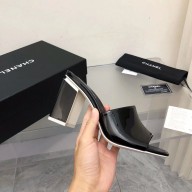 CHANEL HEEL 7.5CM PATENT CALFSKIN MULES BLACK 2022