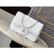 CHANEL Fringed Sequins & GOLD-Tone Metal FLAP BAG WHITE AS4561 2025