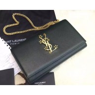 SAINT LAURENT MONOGRAM SAINT LAURENT CHAIN WALLET IN BLACK GRAIN DE POUDRE TEXTURED LEATHER 447933