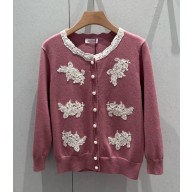 Valentino Lace-trimmed virgin wool cardigan pink 2025