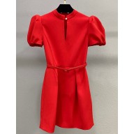 Dior Short Belted Dress Bright Red Lightweight Wool and Silk 2025