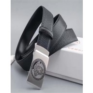 Versace Black Calfskin Leather Belt Sliver Stereo Heads Buckle(99-722105)