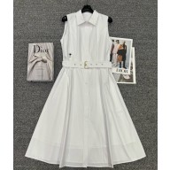 Dior White dress with belt and embroidery 2025