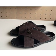 Prada men's Suede crisscross slides 2X3146 Dark Brown 2025