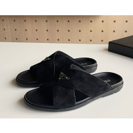 Prada men's Suede crisscross slides 2X3146 black 2025