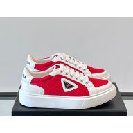 Prada men's sneakers mesh and leather white / red 2025