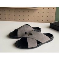 Prada men's Suede crisscross slides 2X3146 grey 2025