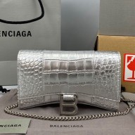 Balenciaga Cowhide Crocodile embossed Chain bag in Silver Bb019