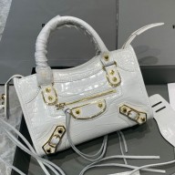 Balenciaga Crocodile pattern cowhide MotorcycleBag in White Bb029