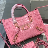 Balenciaga Crocodile pattern cowhide MotorcycleBag in Pink Bb032