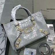 Balenciaga Crocodile pattern cowhide MotorcycleBag in Gary Bb034