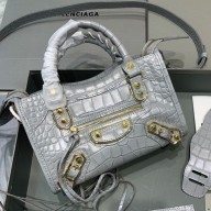 Balenciaga Crocodile pattern cowhide MotorcycleBag in Gary Bb035