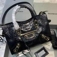 Balenciaga Crocodile pattern cowhide MotorcycleBag in Black Bb037