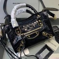 Balenciaga Crocodile pattern cowhide MotorcycleBag in Black Bb038