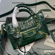  Balenciaga Crocodile pattern cowhide MotorcycleBag in Green Bb044