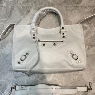 Balenciaga Crocodile pattern cowhide MotorcycleBag in White Bb048