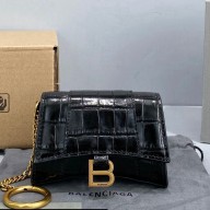 Balenciaga Crocodile pattern Mini Hourglass bag charm in Black Bb053