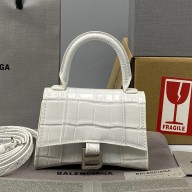 Balenciaga Crocodile pattern Cowhide Mini Hourglass Bag in White Bb062