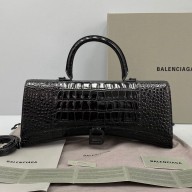 Balenciaga Crocodile pattern Cowhide Hourglass Bag in Black Bb068