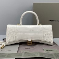 Balenciaga Crocodile pattern Cowhide Hourglass Bag in White Bb069