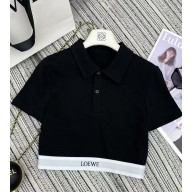 Loewe Cropped polo in cotton and wool black 2025
