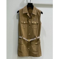 Miu Miu Garment-dyed cotton satin dress MF5714 Olive Green 2025