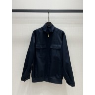 MIU MIU NAVY Panama cotton blouson jacket with pockets 2025
