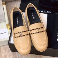 Chanel Calfskin Sheepskin lining loafers shoes in Beige Cs009