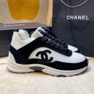 Chanel Wool knitted fabric sports shoes in White Cs019