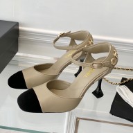 Chanel Lambskin Muse High-heeled sandals Beige Cs180