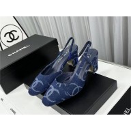Chanel Heel 6cm COCO PRINTED DENIM Slingbacks 2024